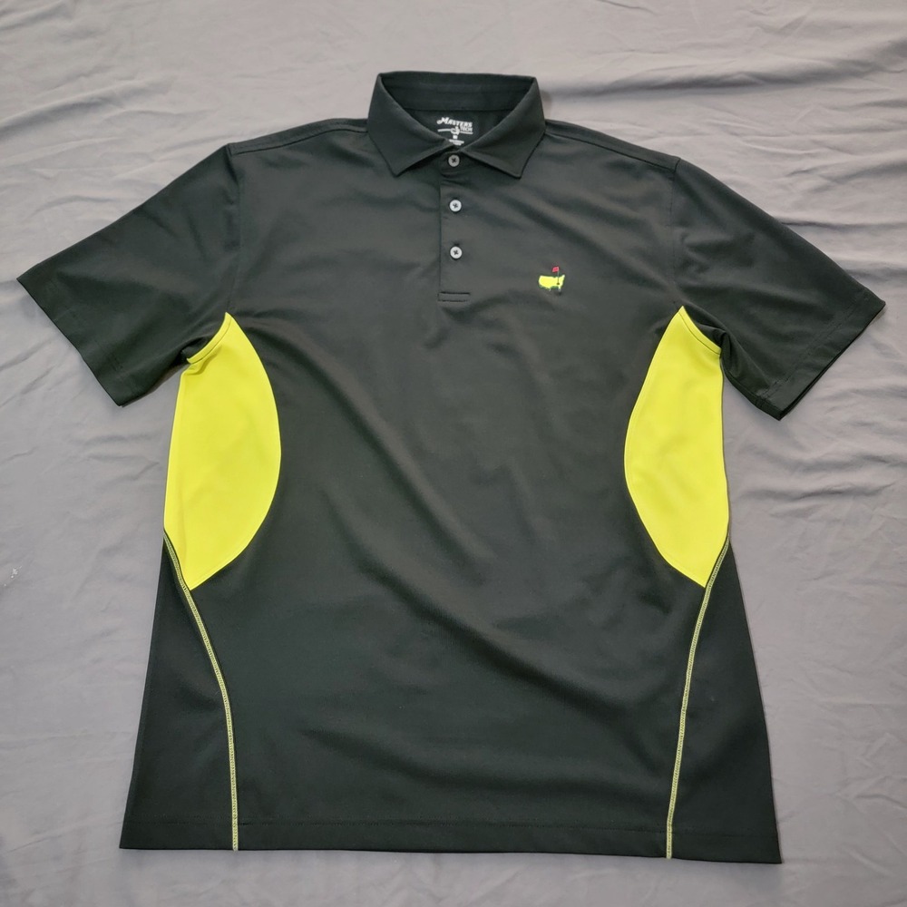 Masters Tech Polo Shirt Men's Medium Black Yellow Neon Short Sleeve Performance